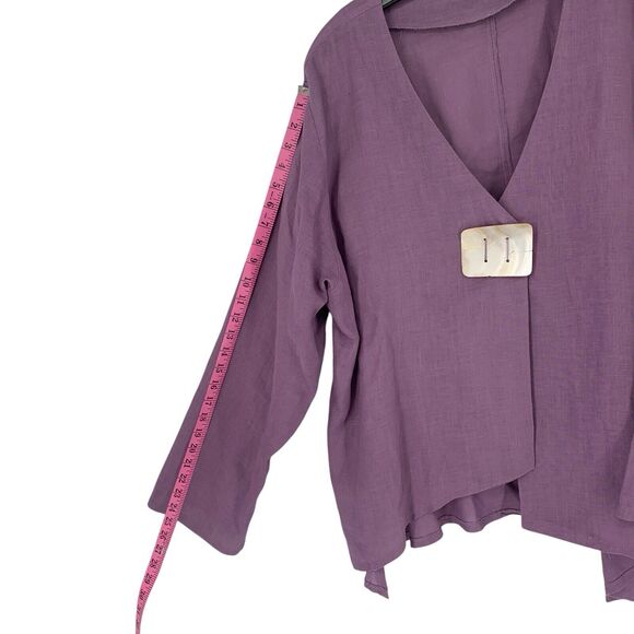 Heydari 100% Linen Jacket Lagenlook Size 1X Plus Lavender Mother Of Pearl Button - Picture 4 of 7